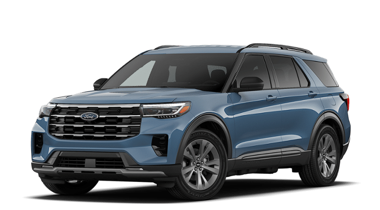 2026 Ford Explorer Active in Vapor Blue — front three-quarter view