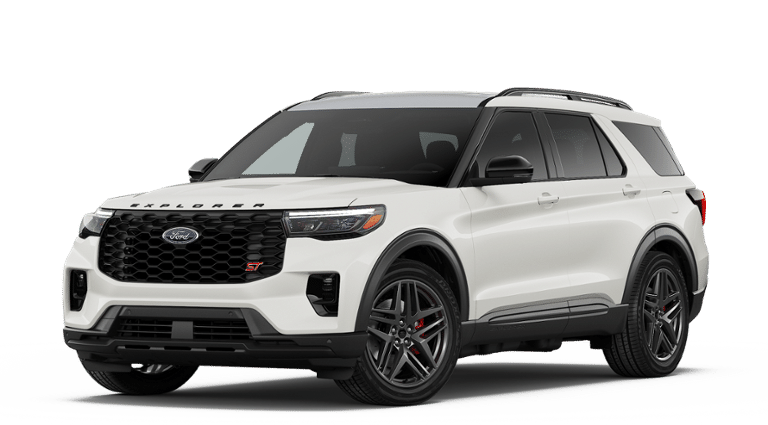 2026 Ford Explorer ST in White Metallic — front three-quarter view