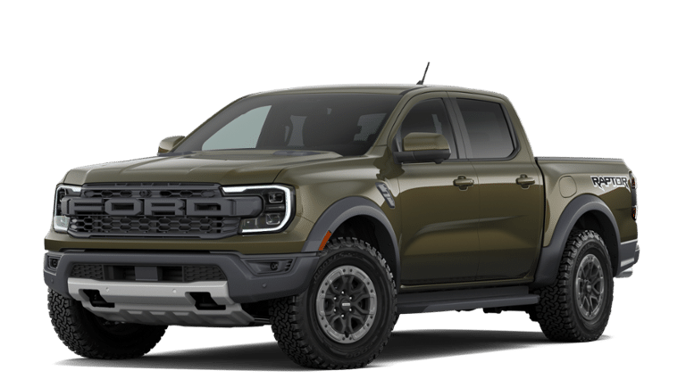 2026 Ford Ranger Raptor in Green Metallic — front three-quarter view